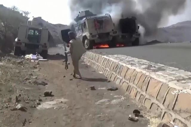 Footage released by the group allegedly shows Saudi military vehicles burning following an attack