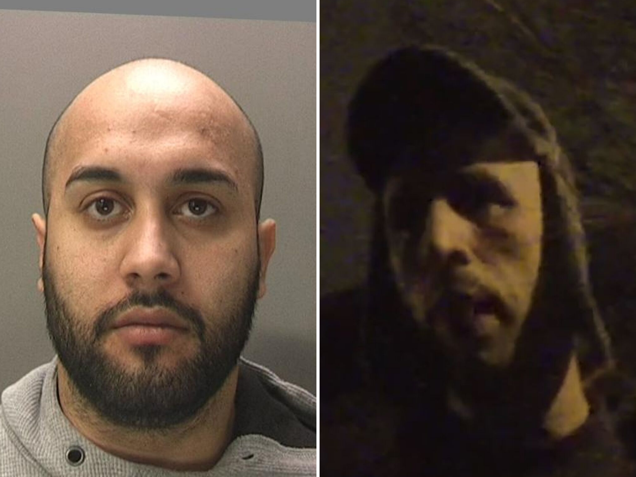 Robert Enescu (left), 26, from Coventry, who is wanted by police for sex trafficking a pregnant woman who was rescued after taxi driver Tahir Mehmood (right) raised the alarm.