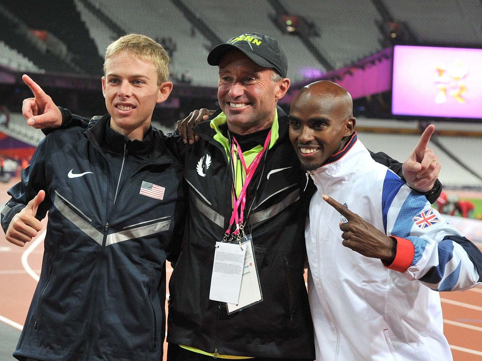 Salazar (centre) coached Sir Mo Farah (right) for six years