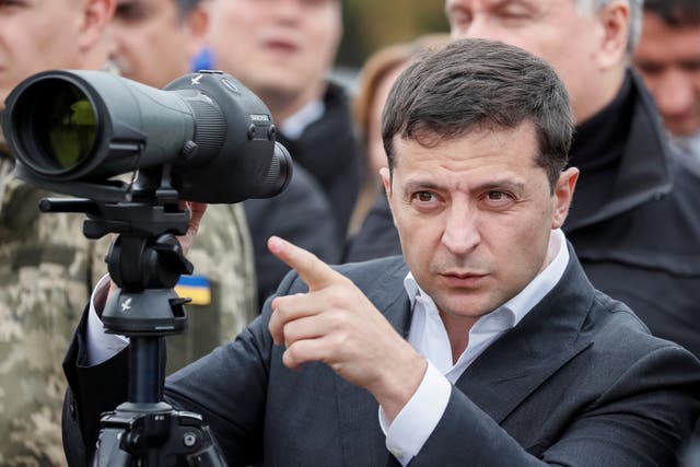 Zelensky attends a drill near the village of Stare in the Kiev region on Monday