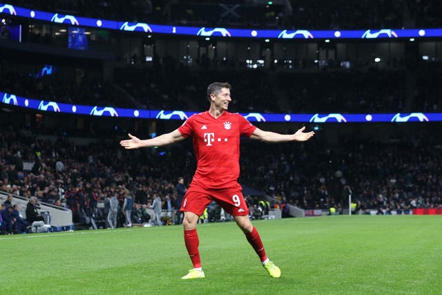 Robert Lewandowski celebrates scoring for Bayern