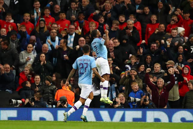 Raheem Sterling celebrates after breaking the deadlock