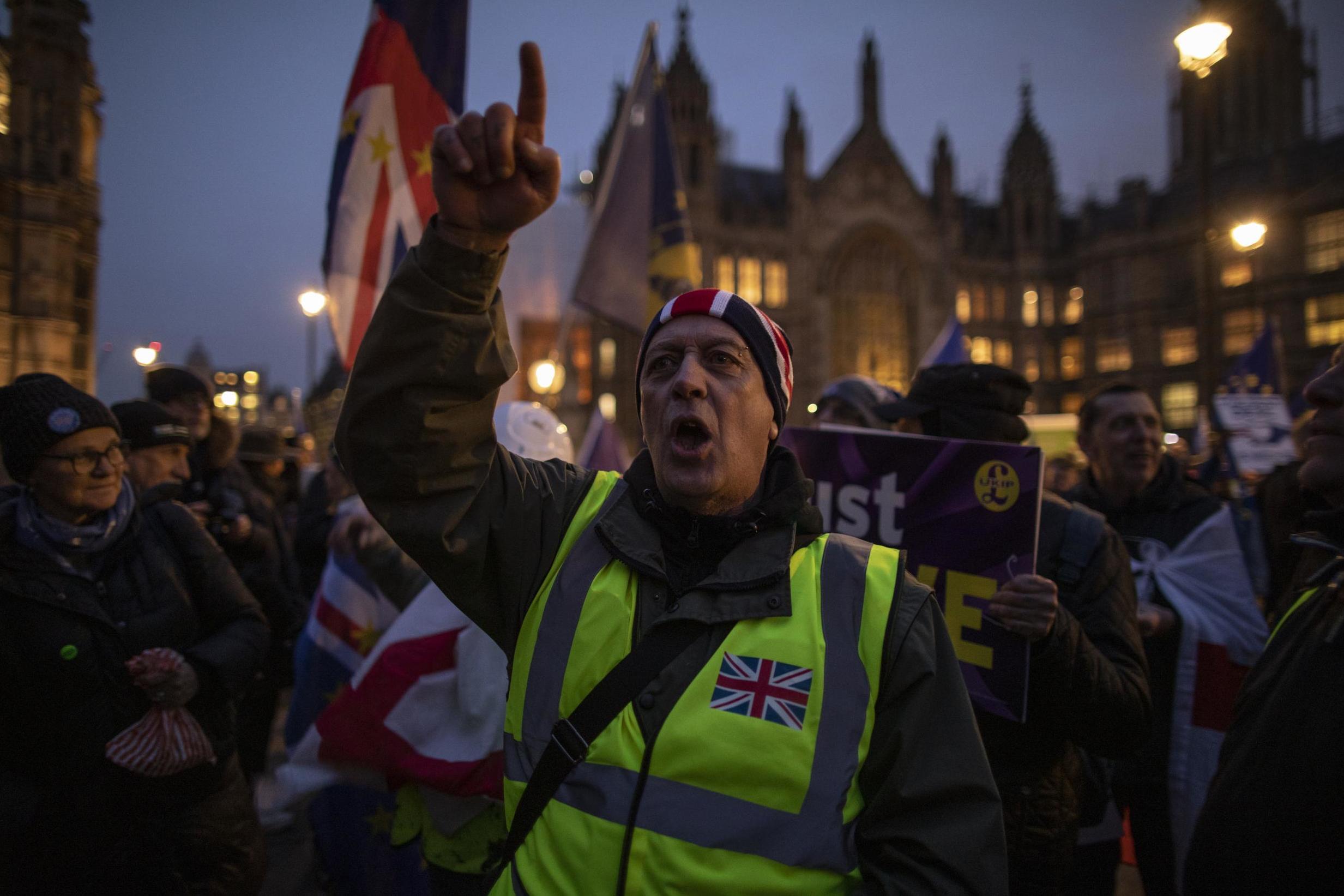 Pro-Brexit protesters near the Houses of Parliament in January 2019 (Getty)