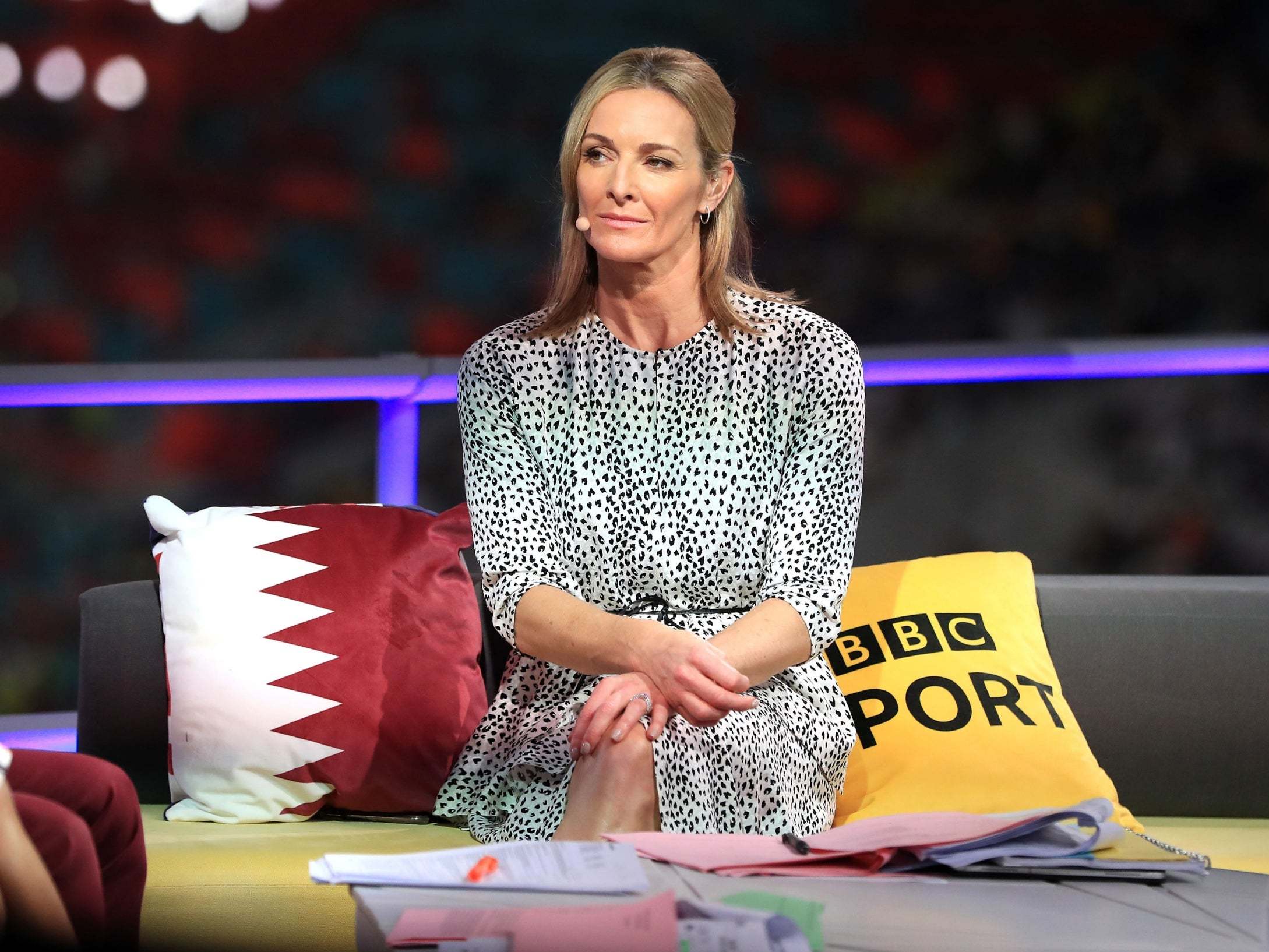 Gabby Logan in action presenting the BBC's athletics coverage this week