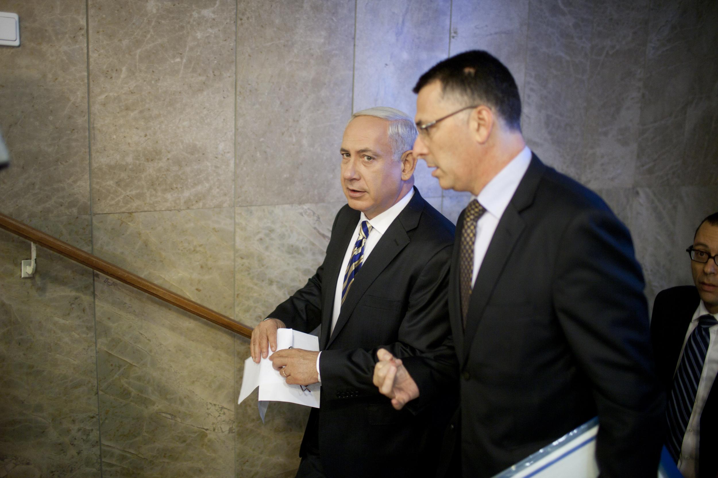 Mr Netanyahu with Gideon Saar (right) in 2012, when Saar was education minister (Getty)