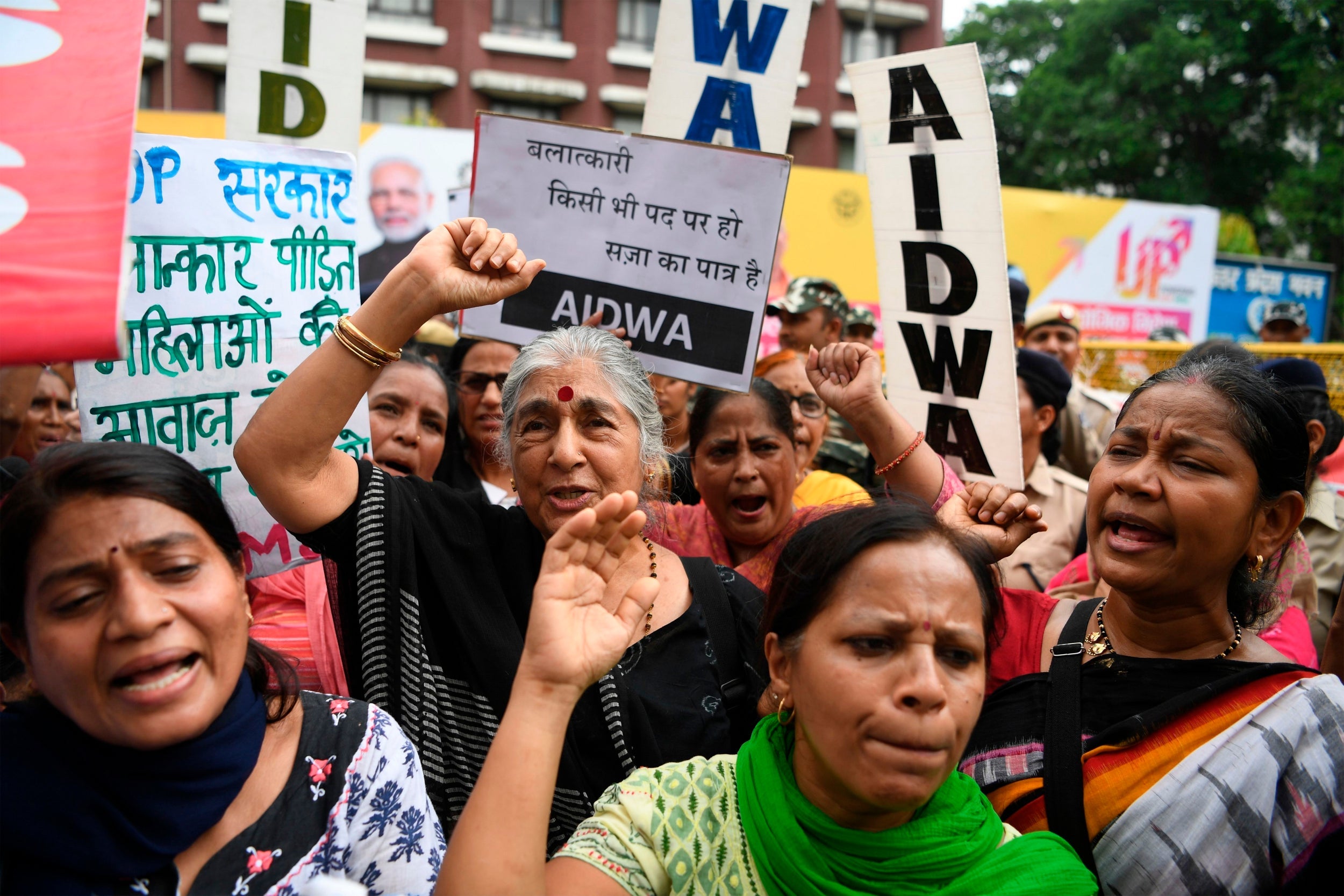 Social activists calling for action in a rape case in Uttar Pradesh, in New Delhi