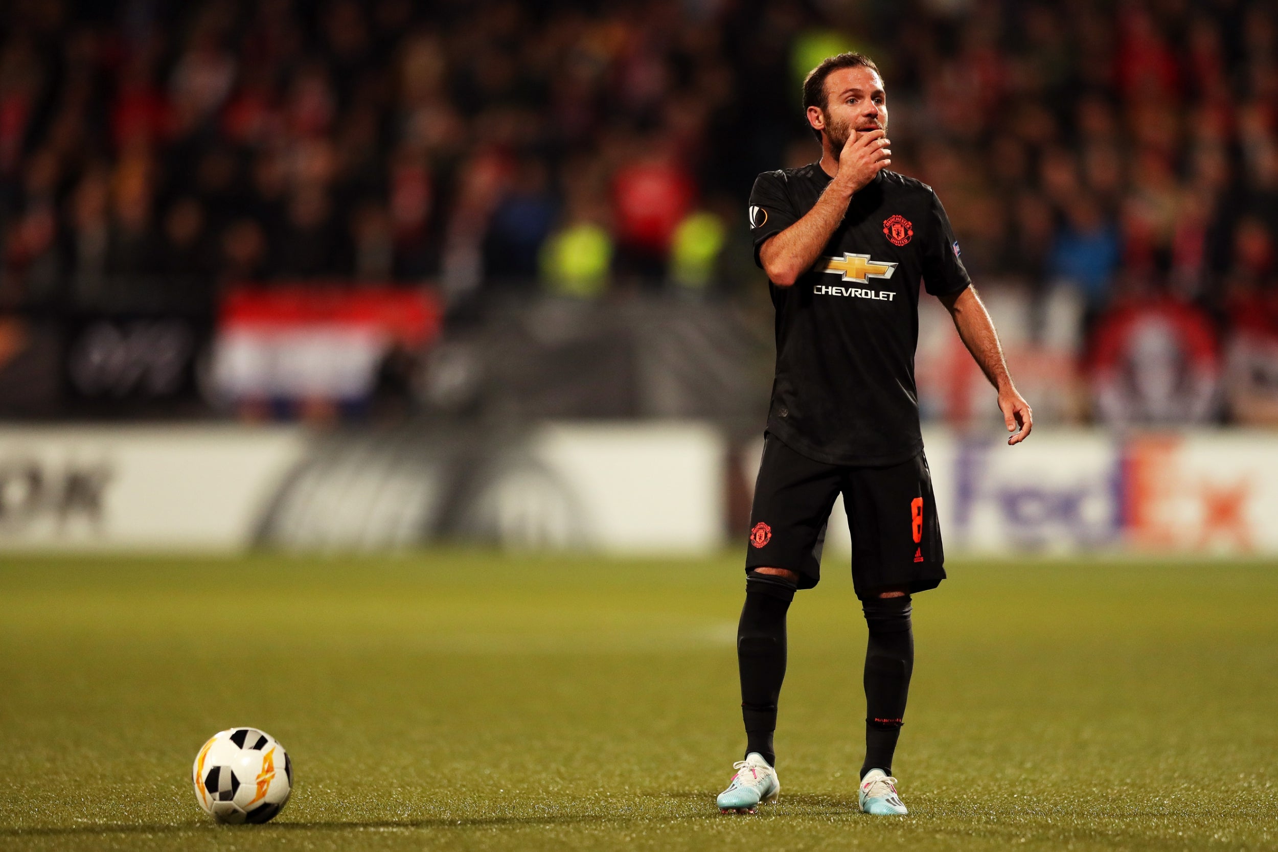 Juan Mata reacts during the Group L game