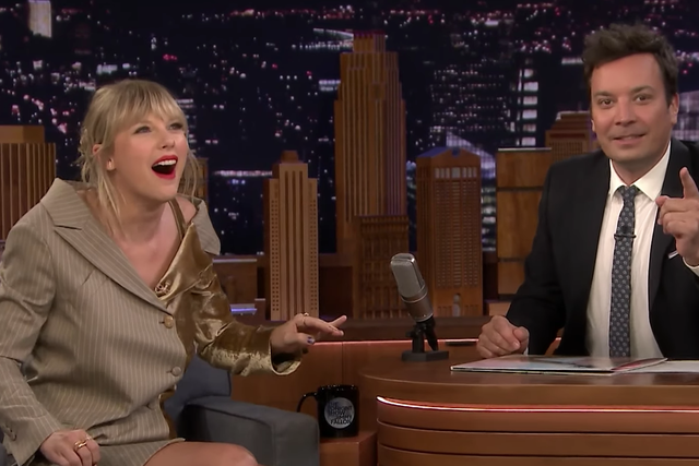 Taylor Swift reacts after seeing the video on the Jimmy Fallon Show