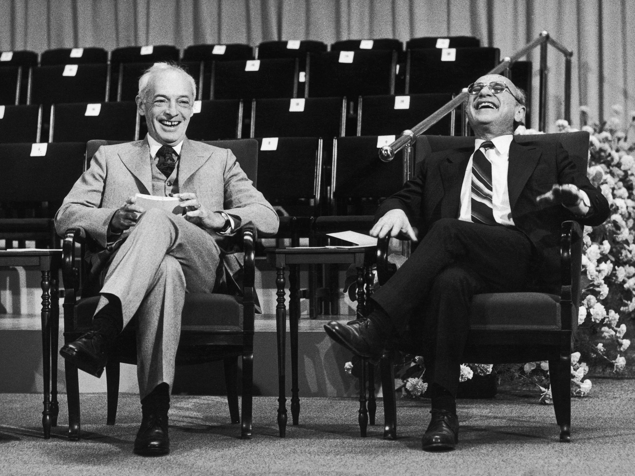 Saul Bellow (left) with Milton Friedman, shortly after they were awarded the Nobel Prize for literature and economics respectively in 1976