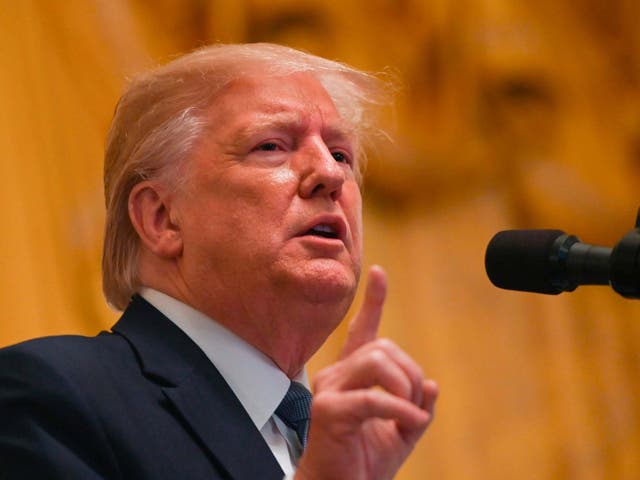 Donald Trump speaks during the 2019 Young Black Leadership Summit in the East Room of the White House