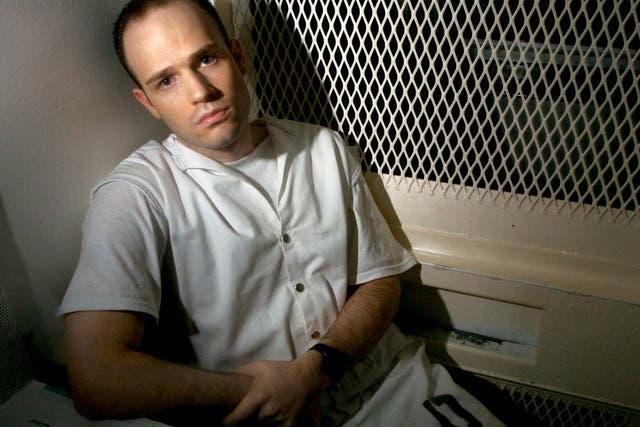 <p>Randy Halprin in visitation cell on death row won an appeal days before he was due to be executed as judge's 'racism' came to light</p>