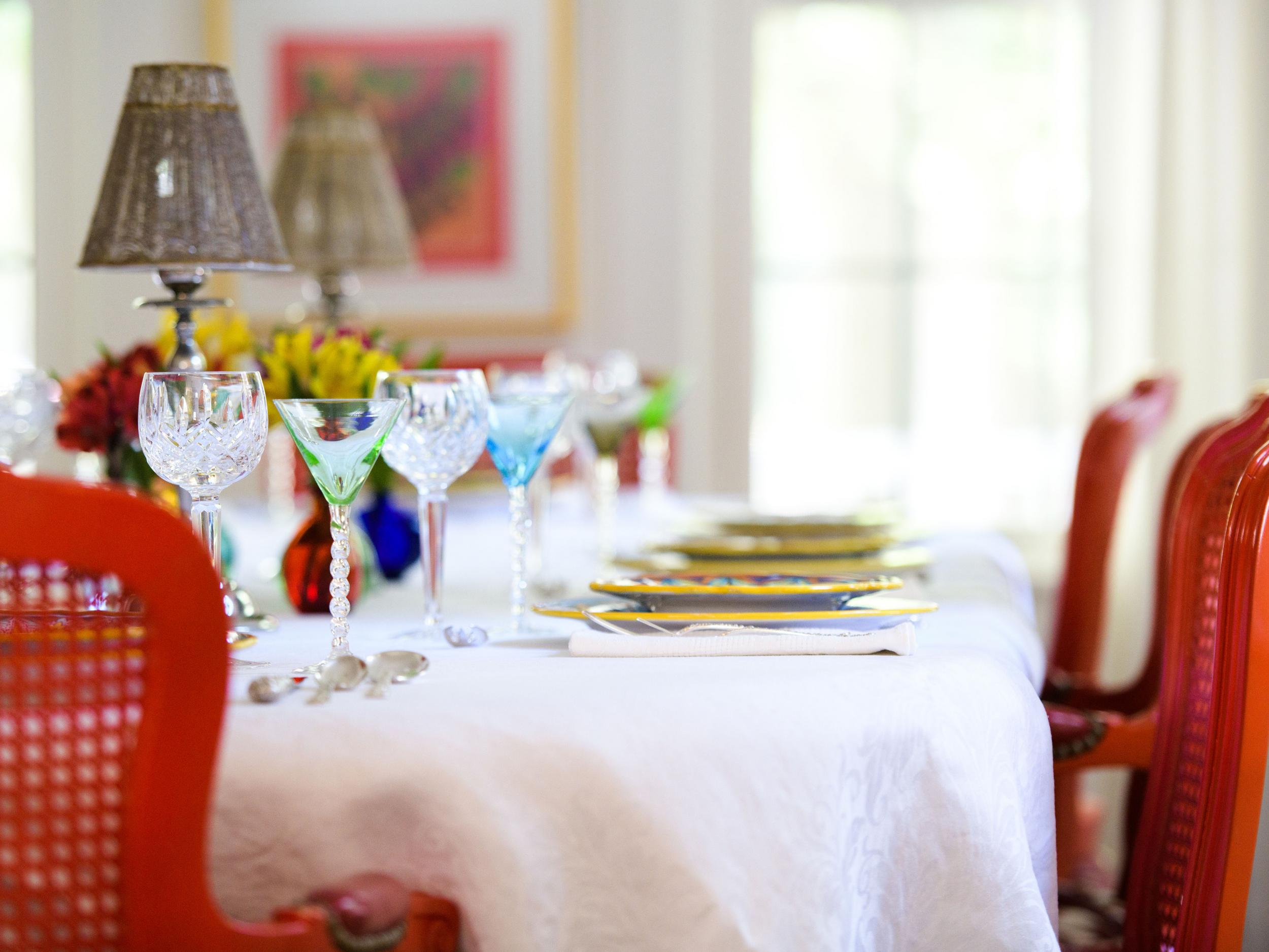 Eight jewel-toned wine glasses were among the things Gossett inherited from his mother