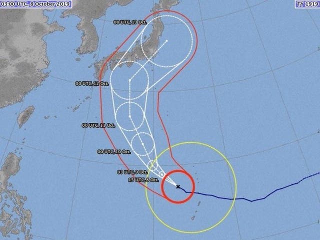 The latest update shows a change in direction by Typhoon Hagibus