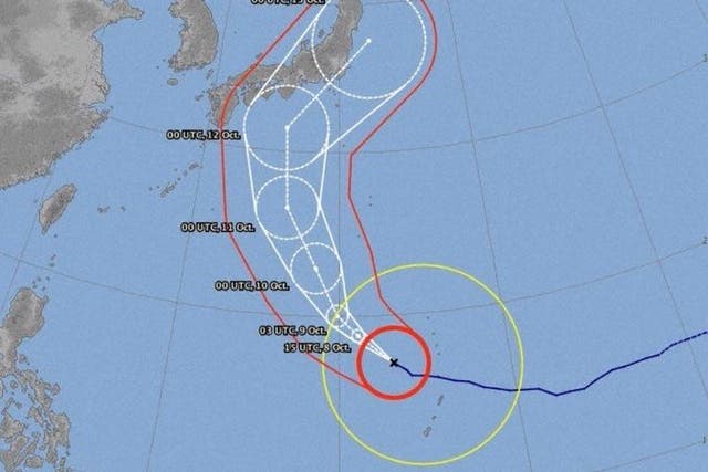 The latest update shows a change in direction by Typhoon Hagibus
