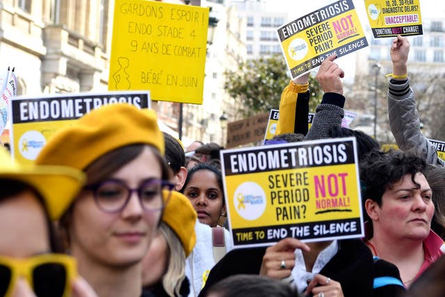 People taking part in the fifth annual worldwide EndoMarch and world Endometriosis Day in Paris 2018