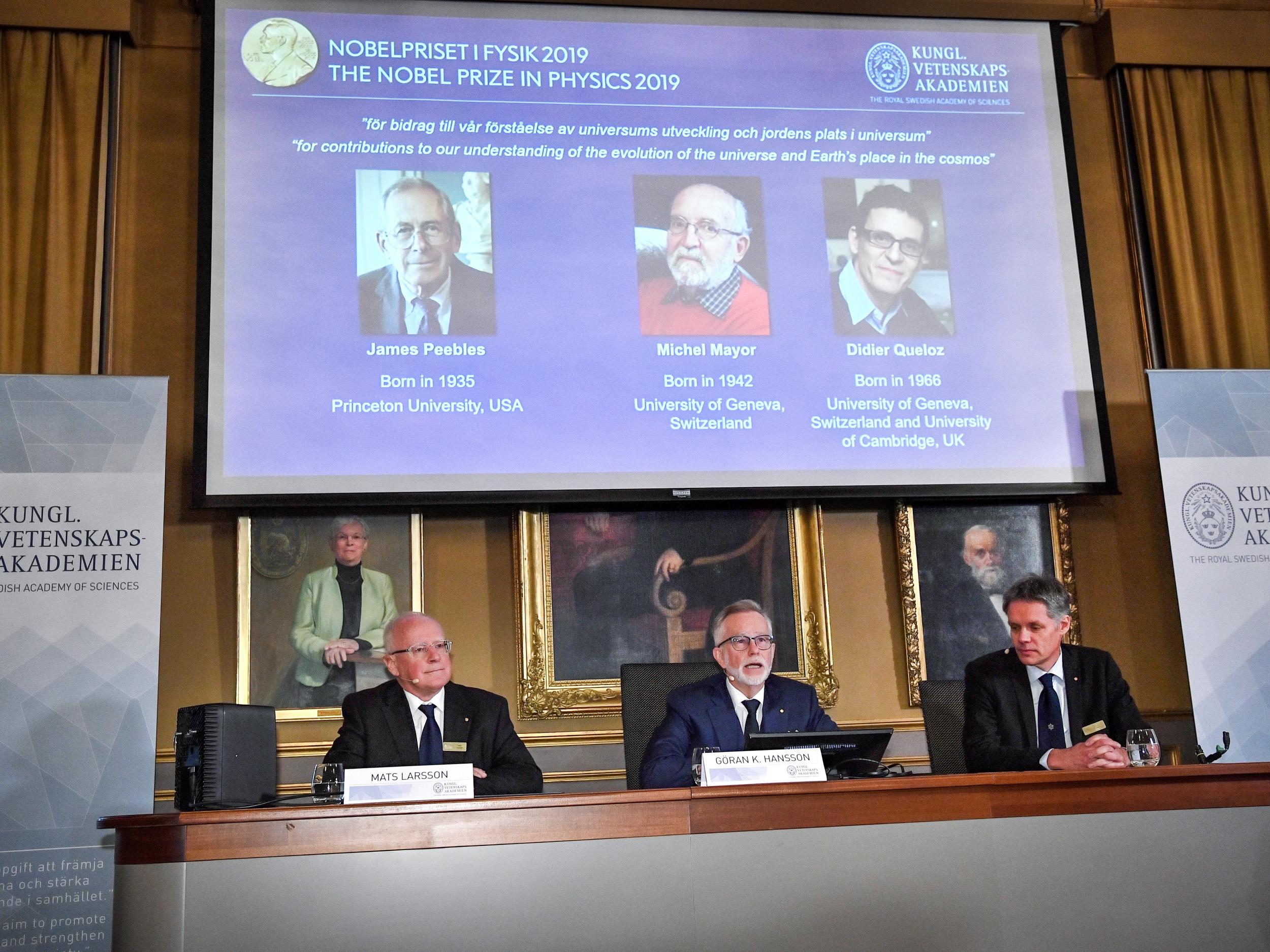 The winners of the 2019 Nobel Prize in Physics were announced at the Royal Swedish Academy of Sciences in Stockholm