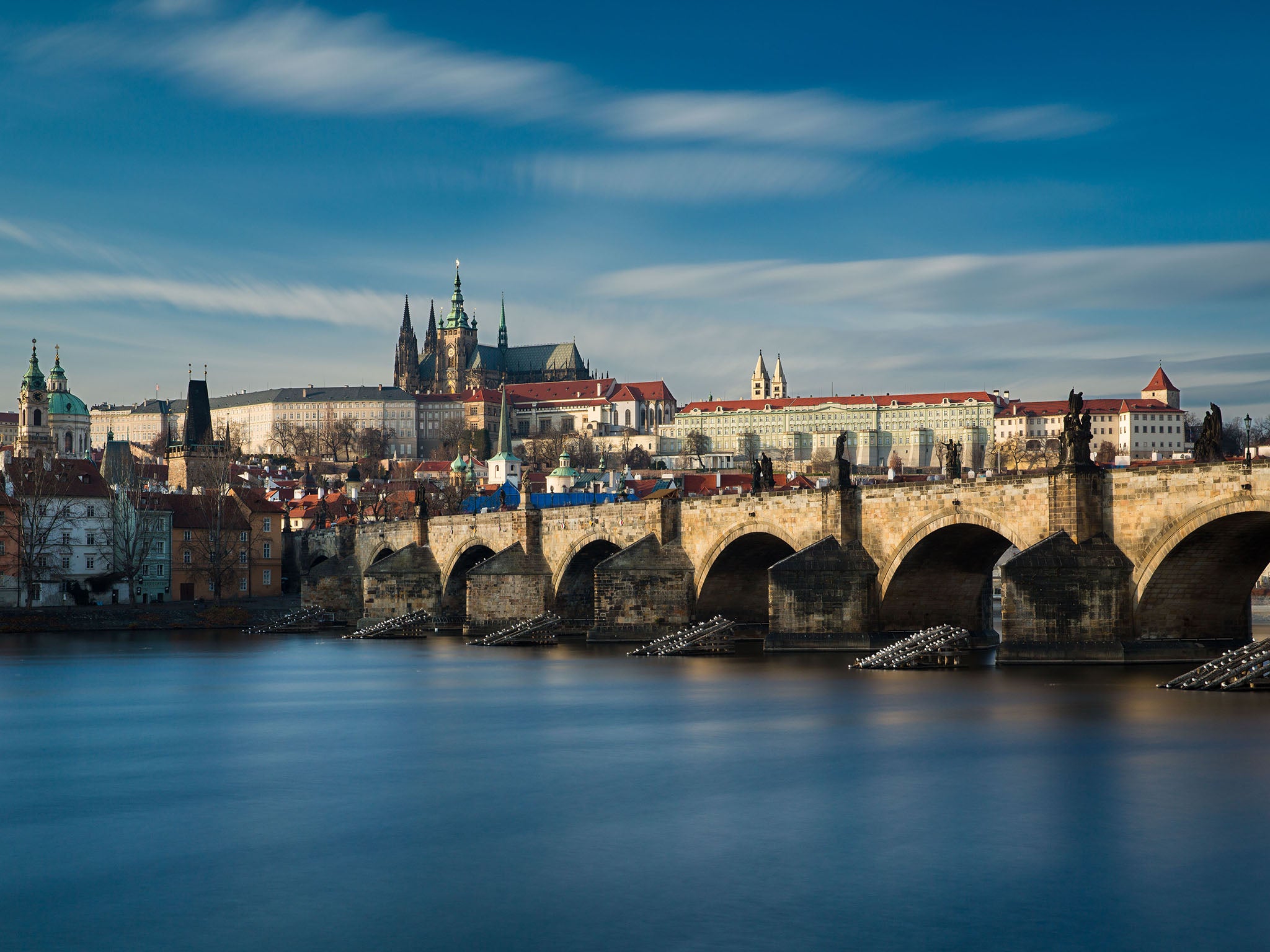 The Castle District, St Vitus Cathedral and the Charles Bridge over the Vltava river