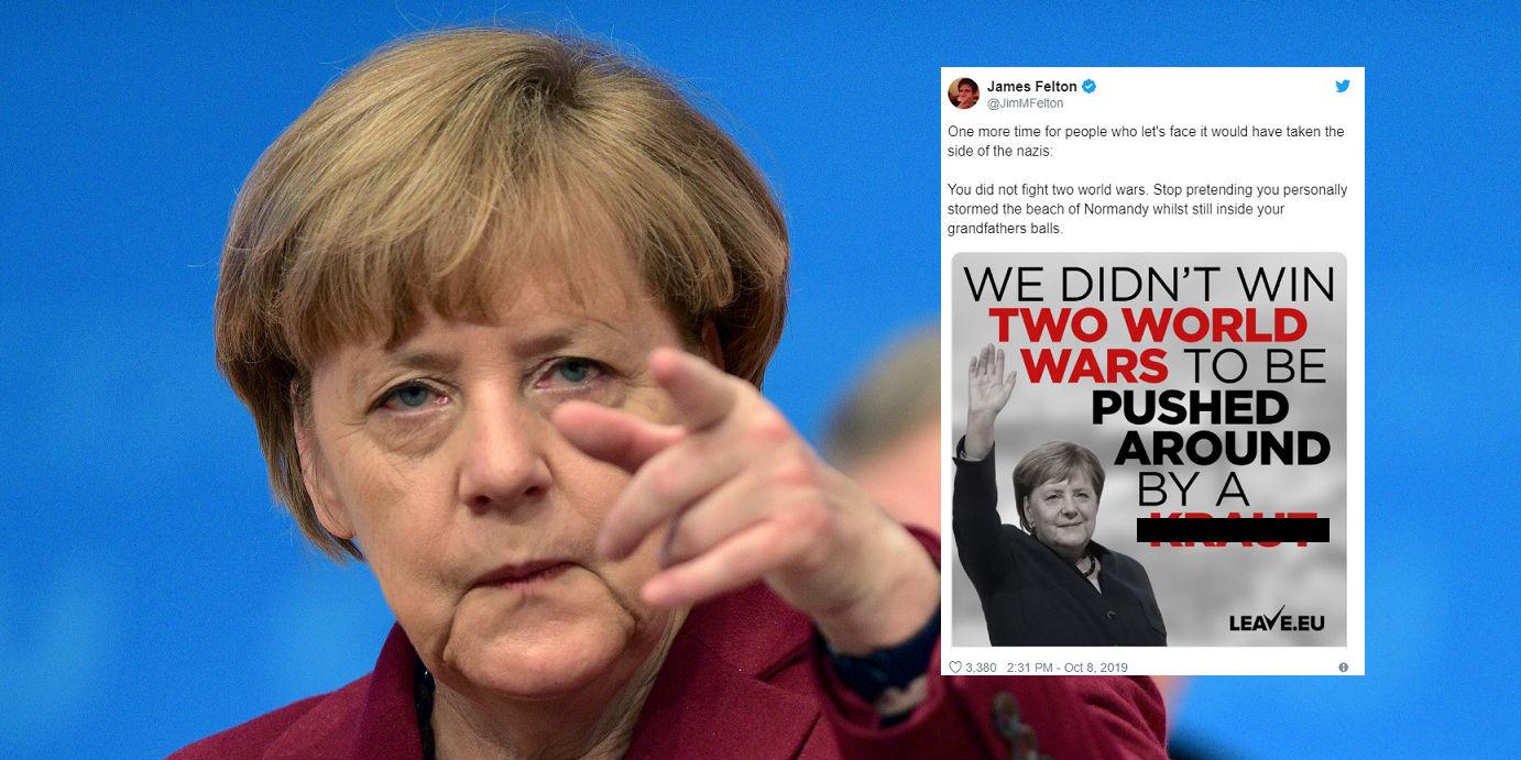 Brexit News Leave Eu Apologises Over Tweet Of Xenophobic Angela Merkel Poster After Furious Backlash Indy100 Indy100