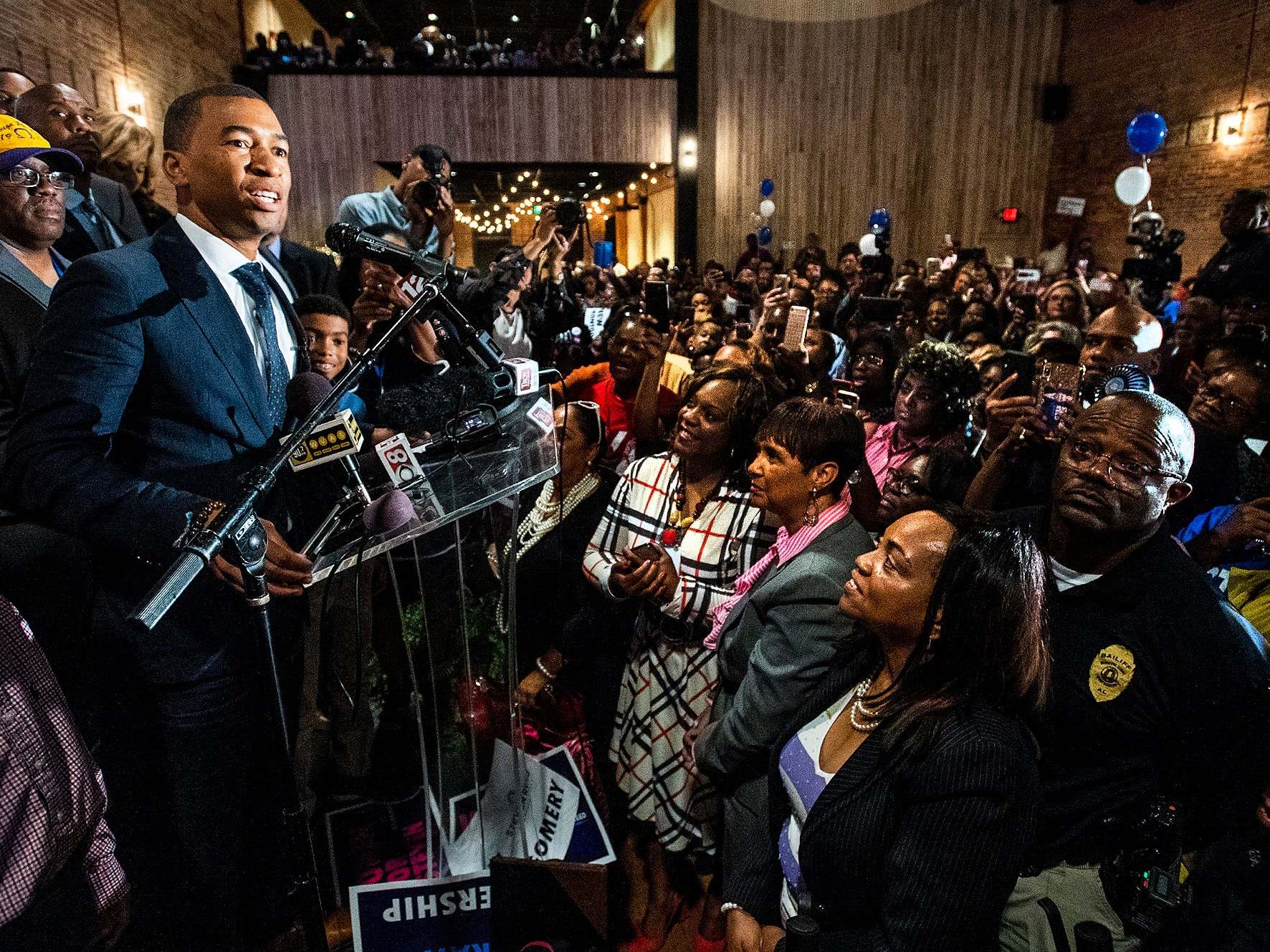 Steven Reed delivers a victory speech after being elected Montgomery’s first black mayor