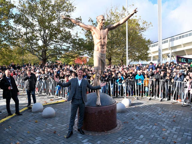 Zlatan Ibrahimovic at the unveiling of his statue in Malmo