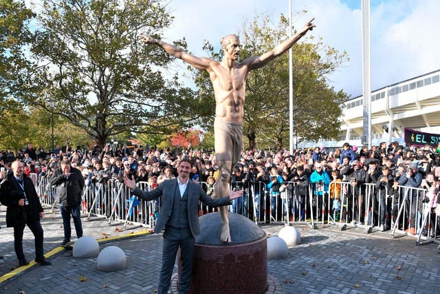 Zlatan Ibrahimovic at the unveiling of his statue in Malmo
