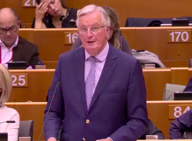 EU's chief Brexit negotiator Michel Barnier delivers a speech in the European Parliament