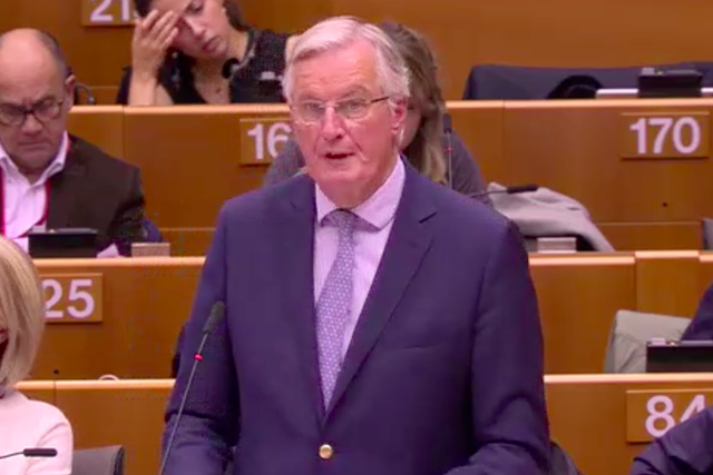 EU's chief Brexit negotiator Michel Barnier delivers a speech in the European Parliament