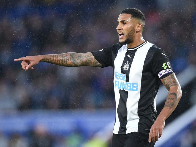 Jamaal Lascelles of Newcastle United gestures