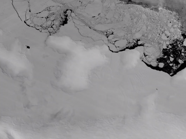 Warm ocean water weakens the edges of Antarctica's ice shelves. Pictured are channels forming in the East Getz Ice Shelf