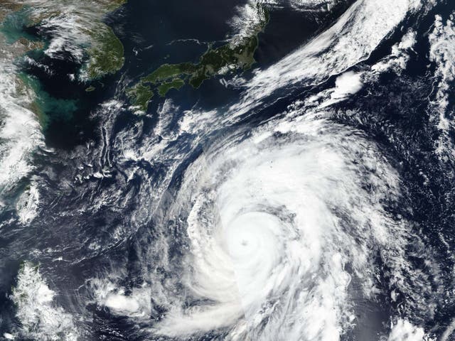 Nasa photograph showing Typhoon Hagibis approaching Japan from the south east
