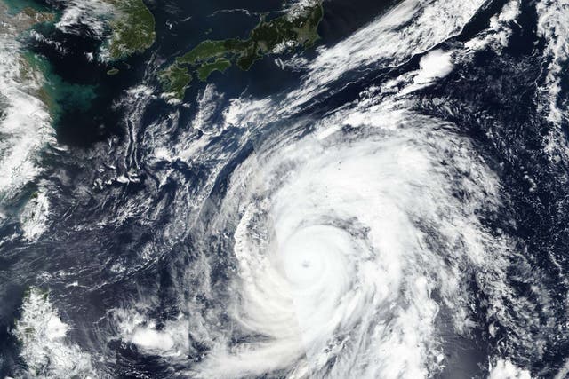 Nasa photograph showing Typhoon Hagibis approaching Japan from the south east