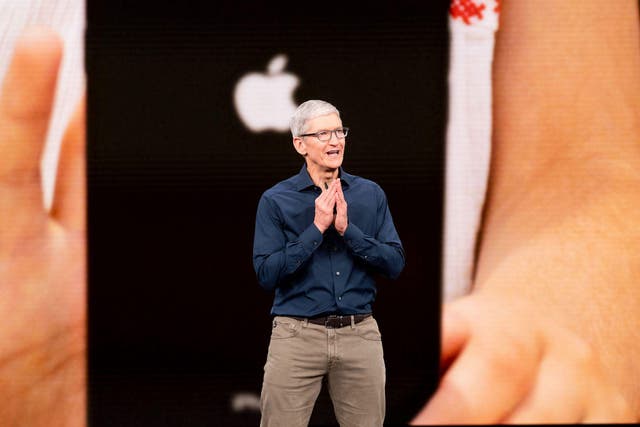 Apple CEO Tim Cook speaks during a product launch event on September 12, 2018, in Cupertino, California