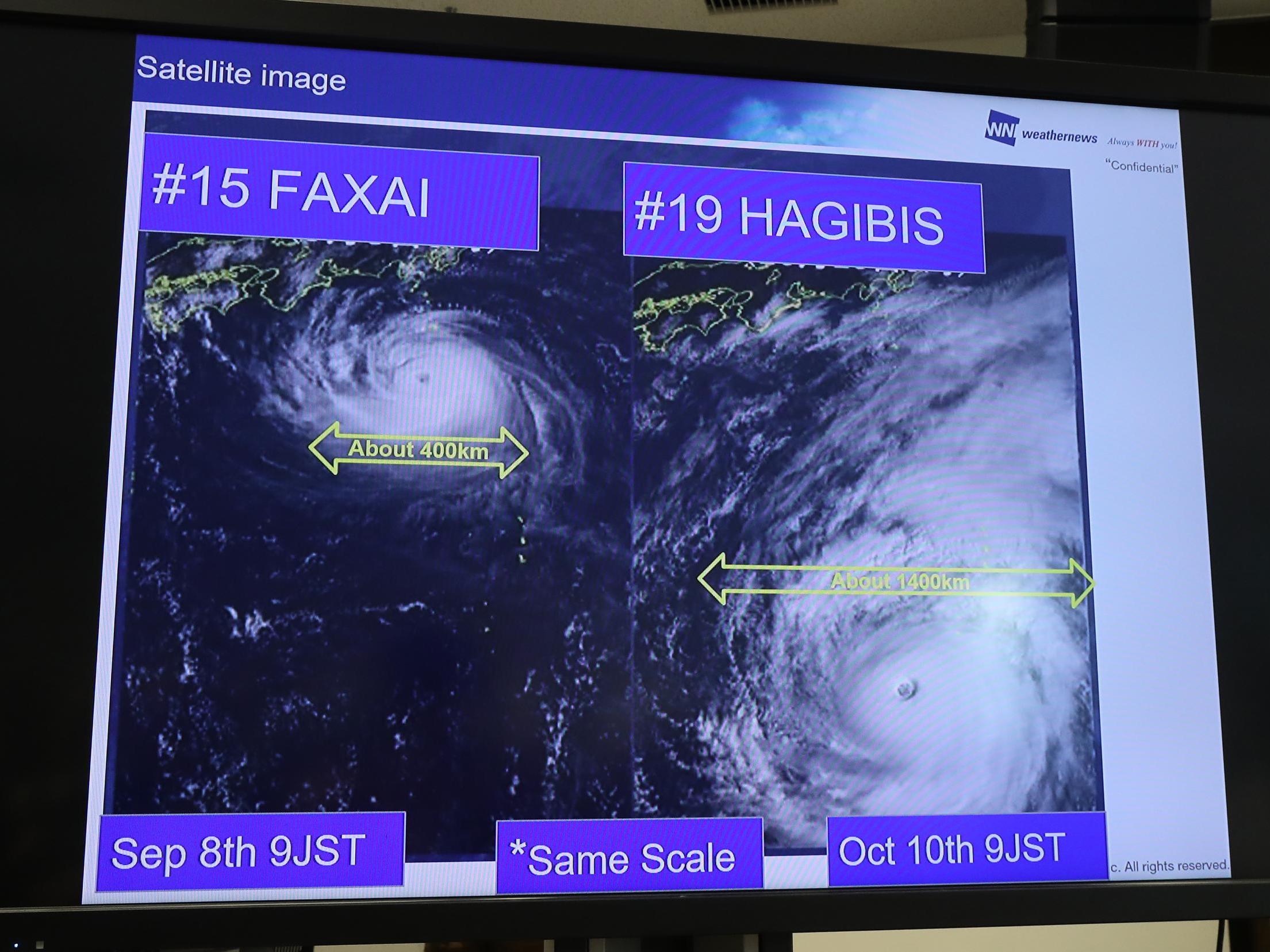 Hagibis is being measured as 1,000km bigger than last month's Typhoon Faxai