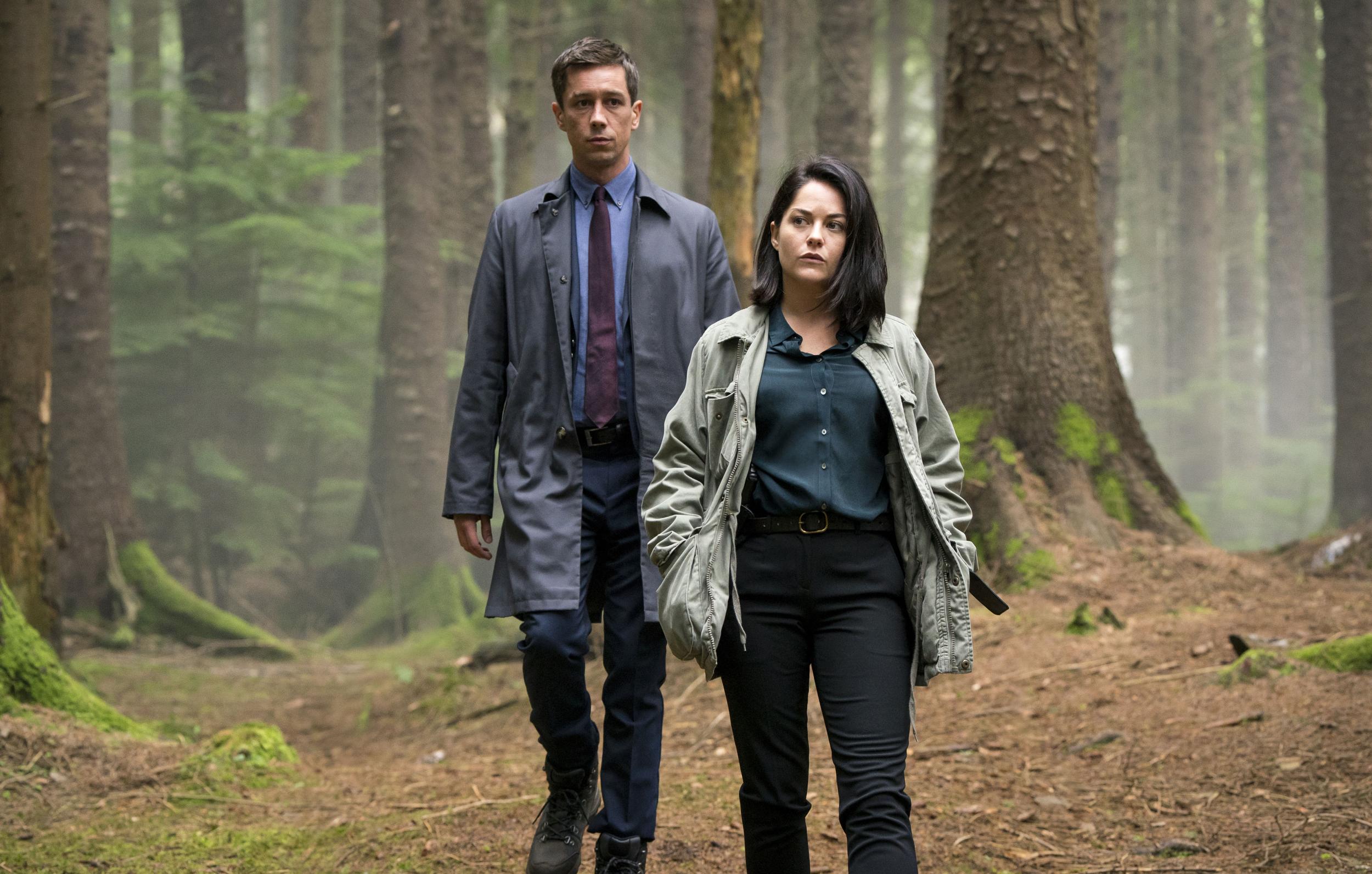 On the trail: Killian Scott (Rob Reilly) and Sarah Greene (Cassie Maddox) in ‘Dublin Murders’