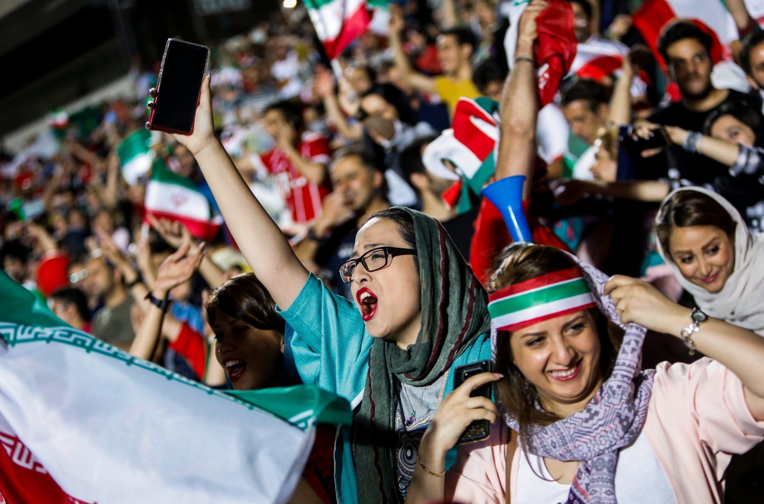 Women were allowed into the stadium to watch a live screening of the 2018 match between Iran and Spain