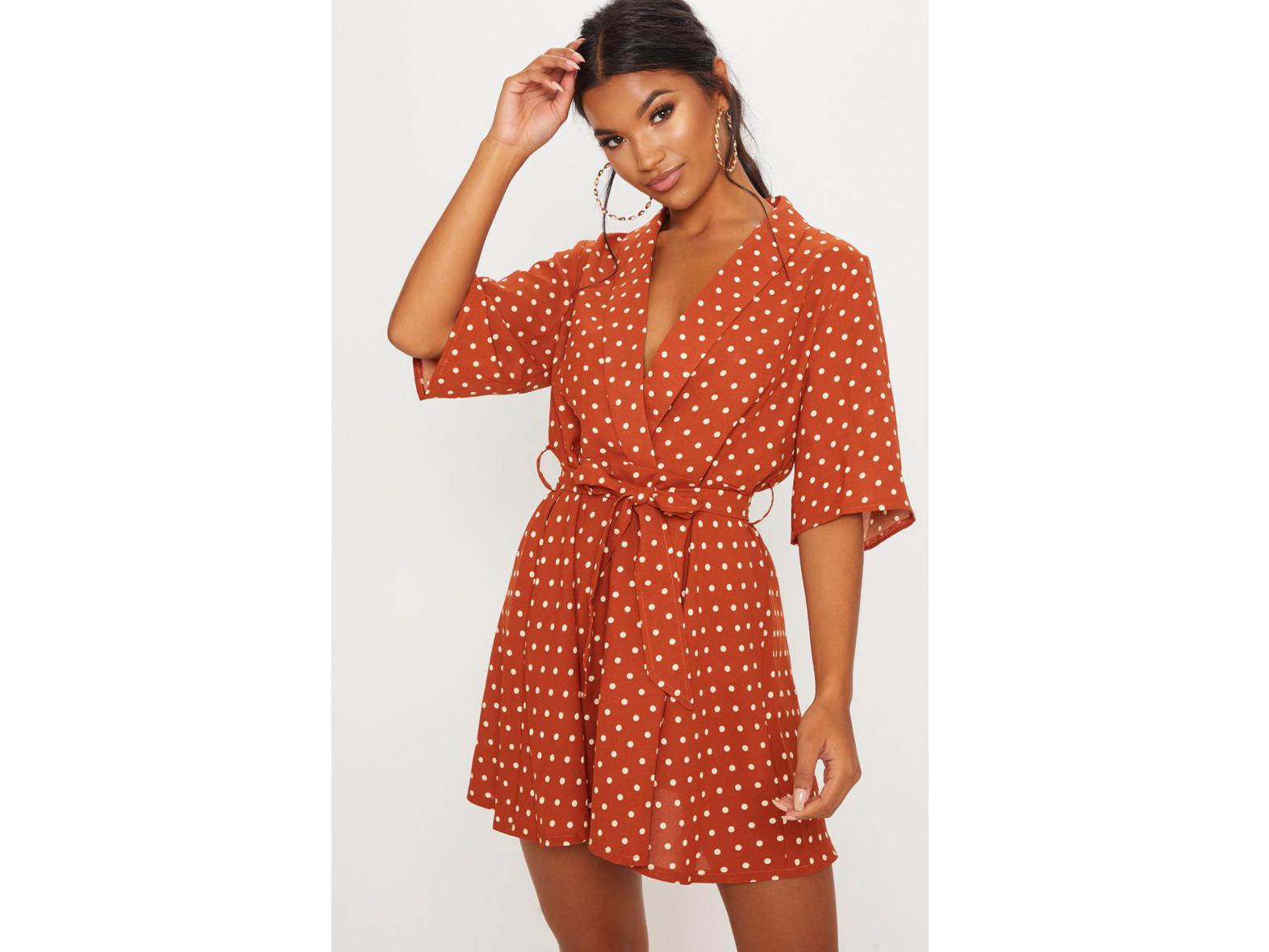 Terracotta Polka Dot Tea Dress Discount, 59% OFF | espirituviajero.com