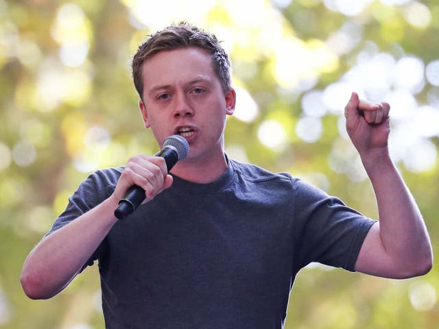 Owen Jones makes a speech at the UK Student Climate Network's Global Climate Strike on Millbank in Westminster, London