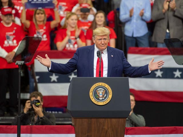 Donald Trump addresses a MAGA rally crowd in Minneapolis, Minnesota