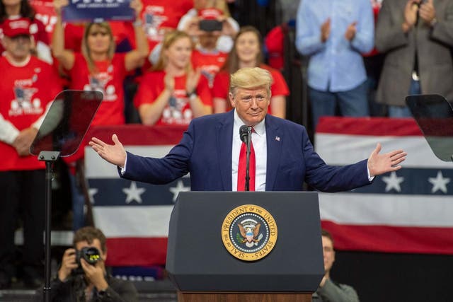 Donald Trump addresses a MAGA rally crowd in Minneapolis, Minnesota