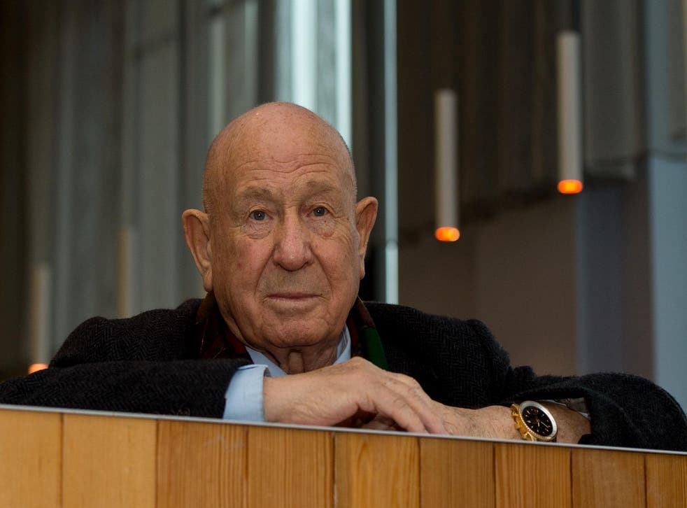 Alexei Leonov listens to Danish astronaut Andreas Mogensen speak at the London Science Museum ahead of the launch of space mission Principia on December 15, 2015