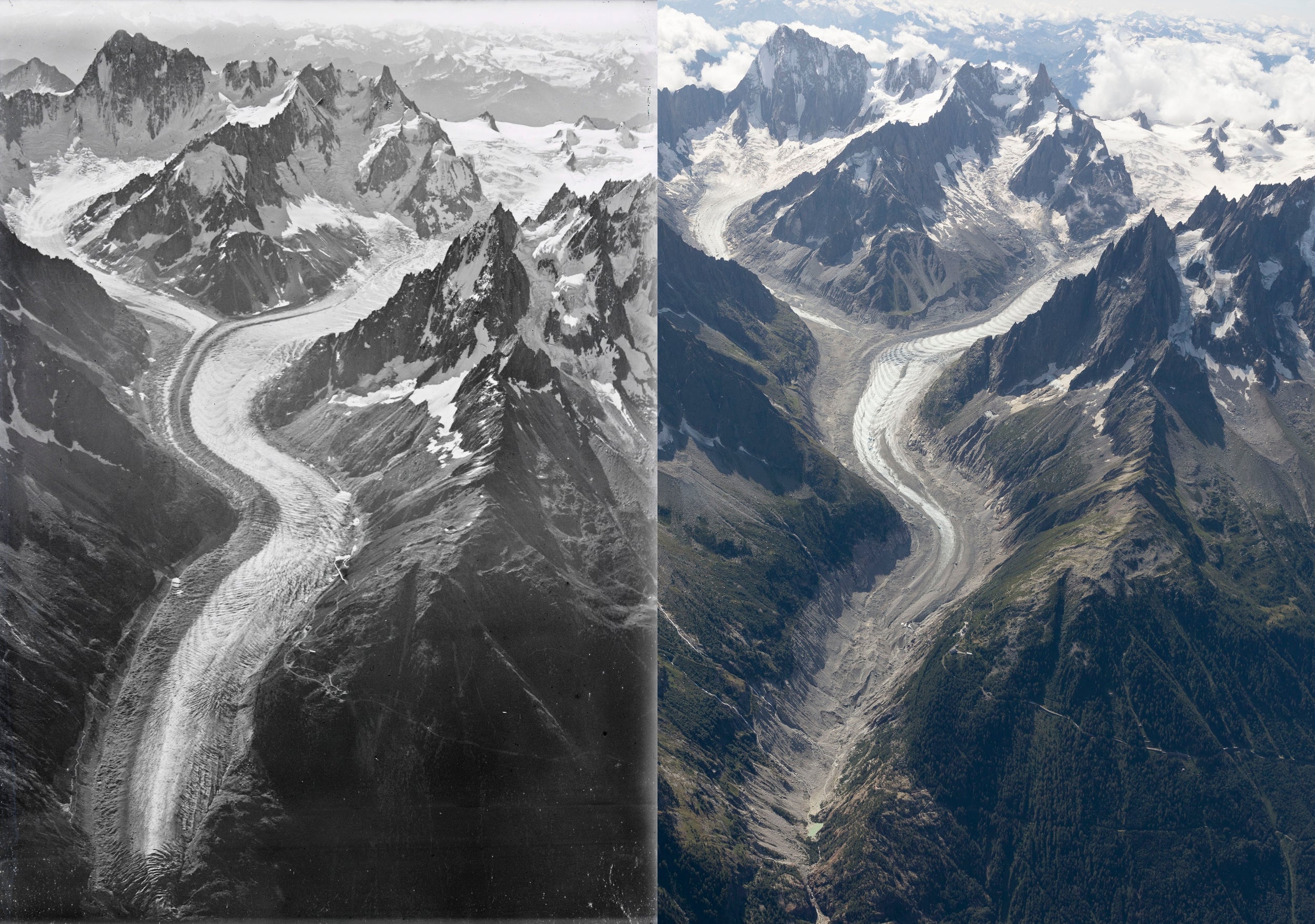Mont Blanc climate change impact revealed in photos 100 years apart - The Independent