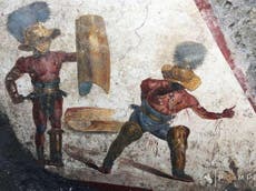Ancient images of gladiators unearthed at city of Pompeii