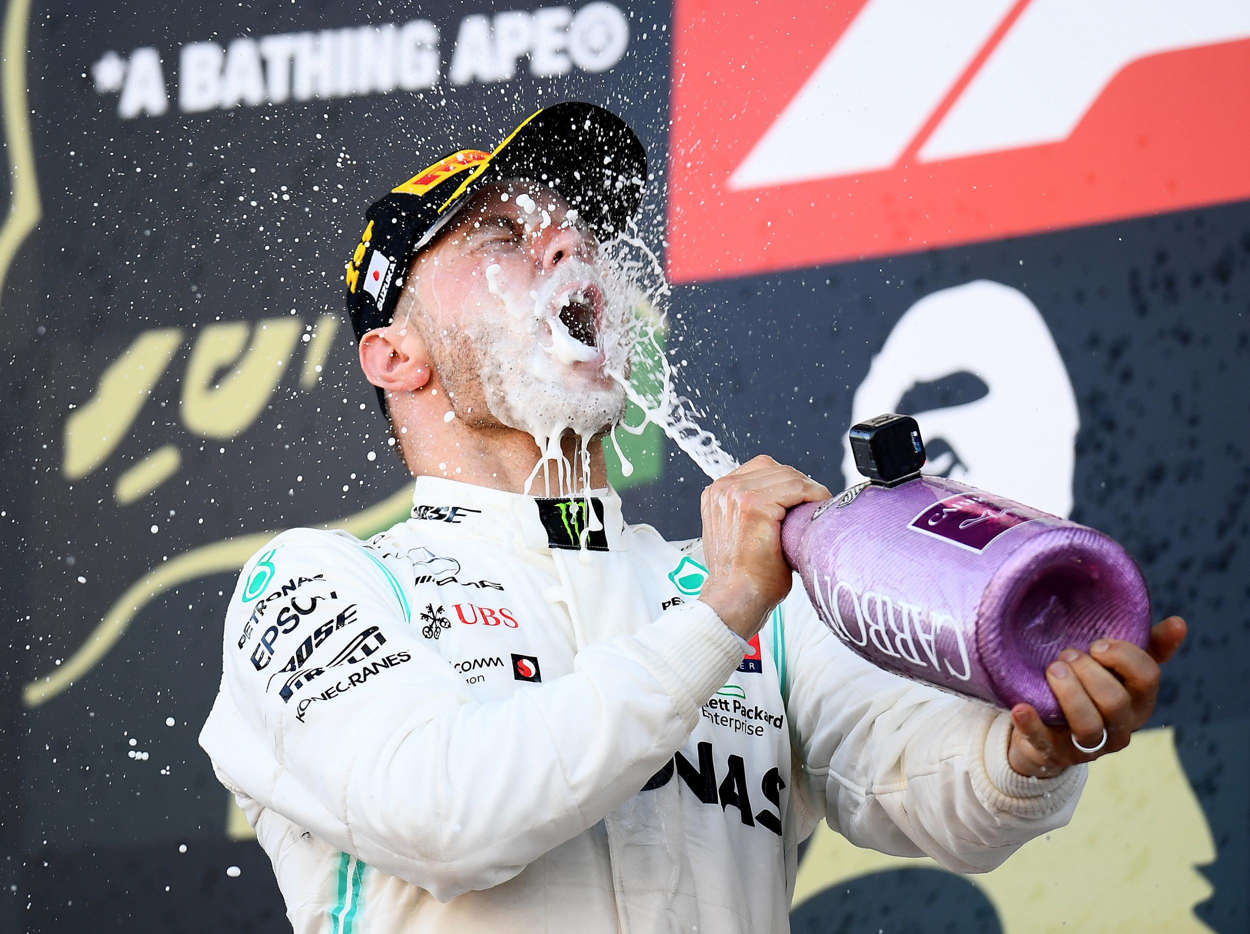 Valtteri Bottas celebrates on the podium