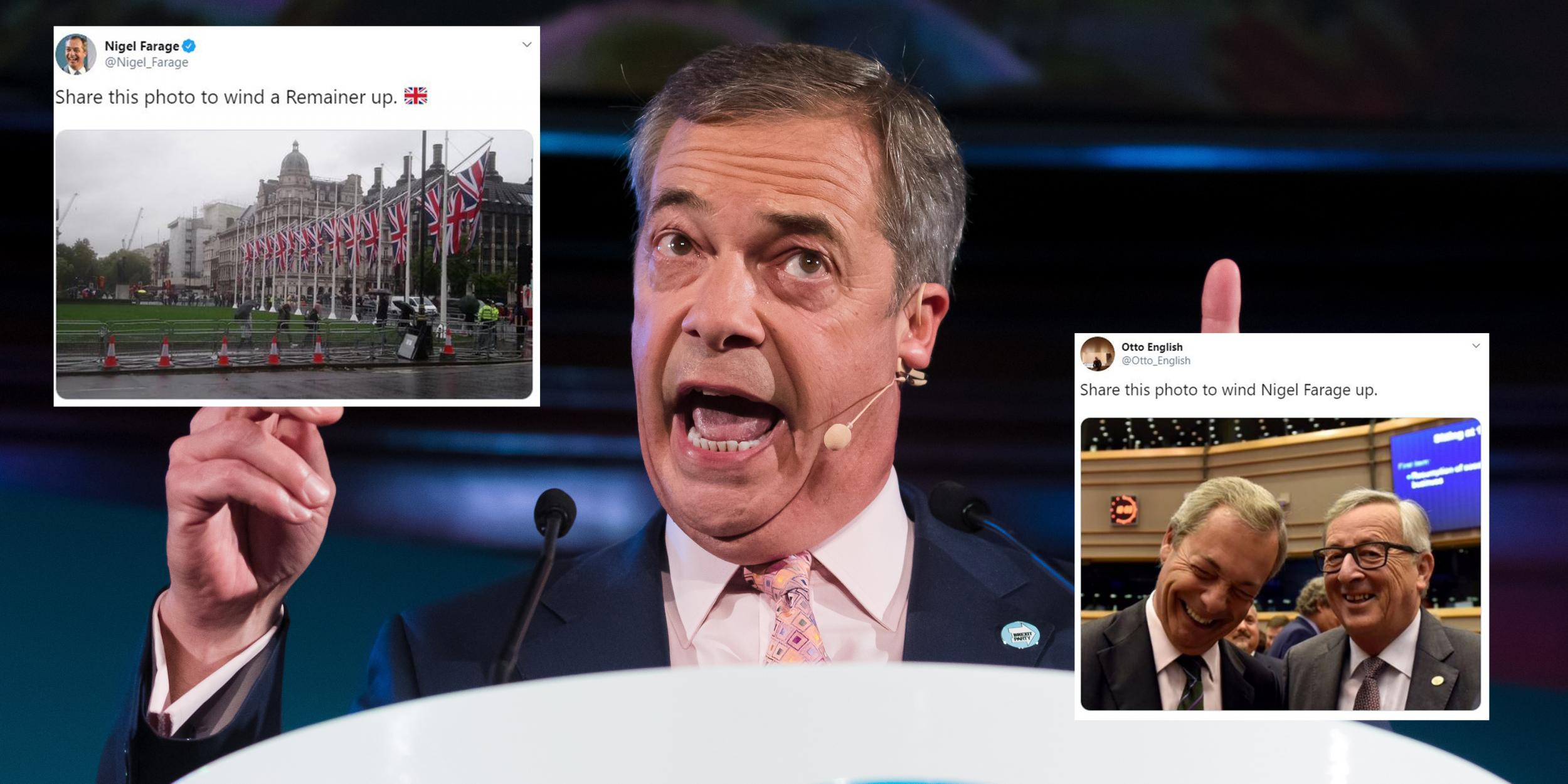 Brexit Party leader Nigel Farage shares Twitter photo 'to wind up ...