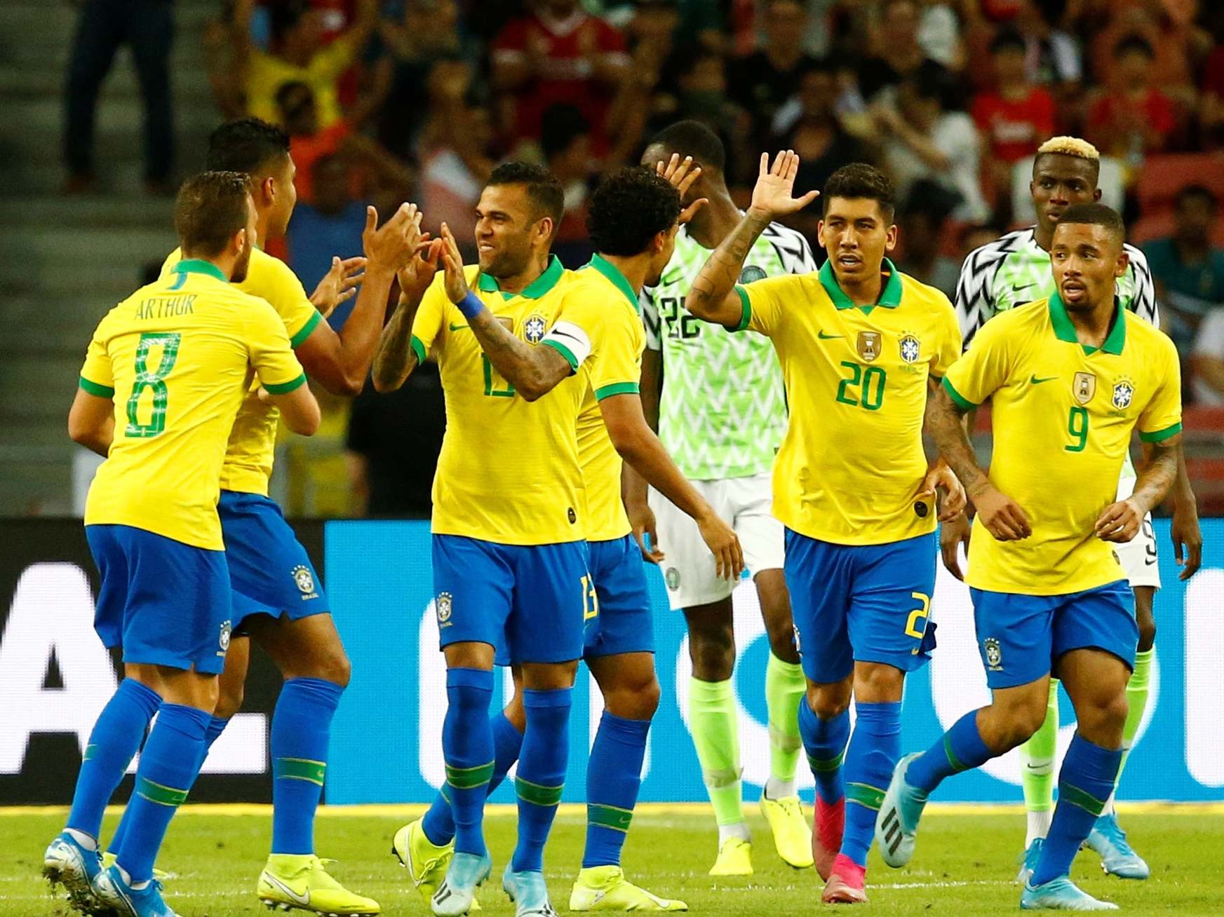 Casemiro celebrates his equaliser for Brazil