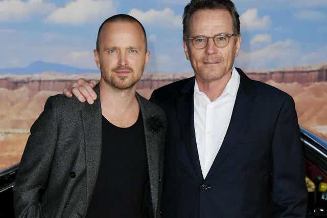 Aaron Paul and Bryan Cranston attend the premiere of Netflix's 'El Camino: A Breaking Bad Movie' at Regency Village Theatre on 7 October, 2019 in Westwood, California.