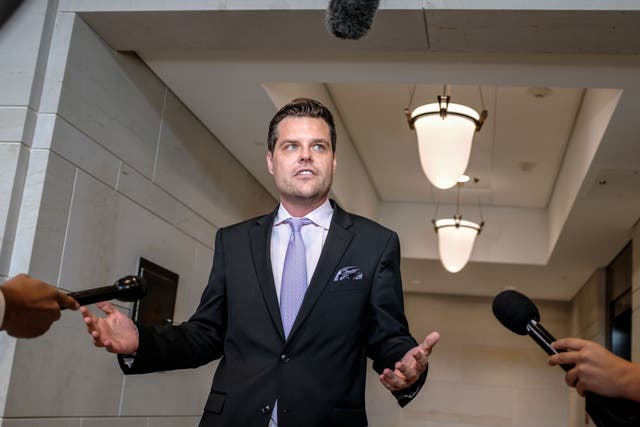 Republican congressman Matt Gaetz speaking to reporters after being excluded from Fiona Hill's testimony to impeachment committees