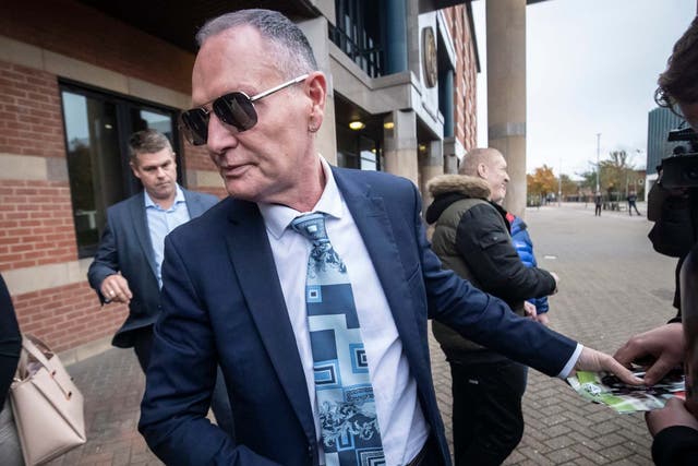 Former England footballer Paul Gascoigne leaves Teesside Crown Court in Middlesbrough on Monday