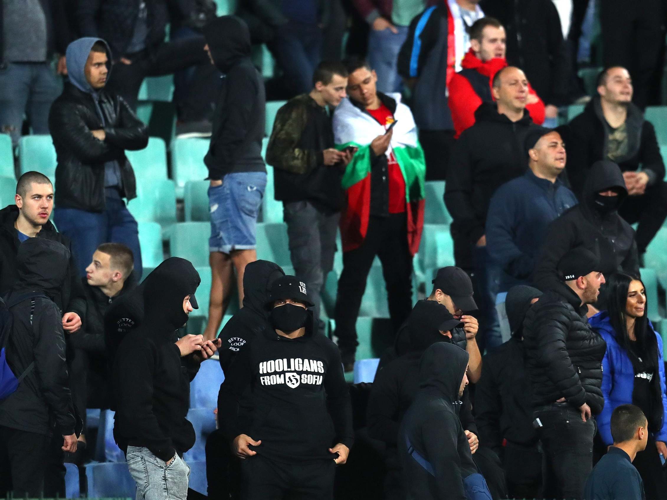 Bulgaria supporters look on during the game
