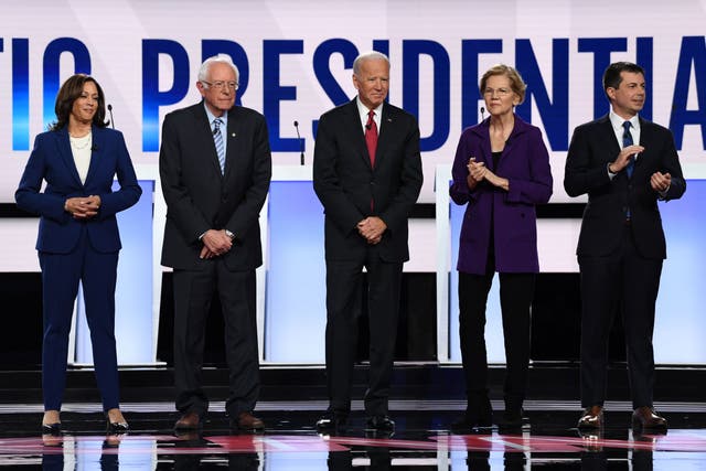 Democratic candidates at the debate in Westerville, Ohio